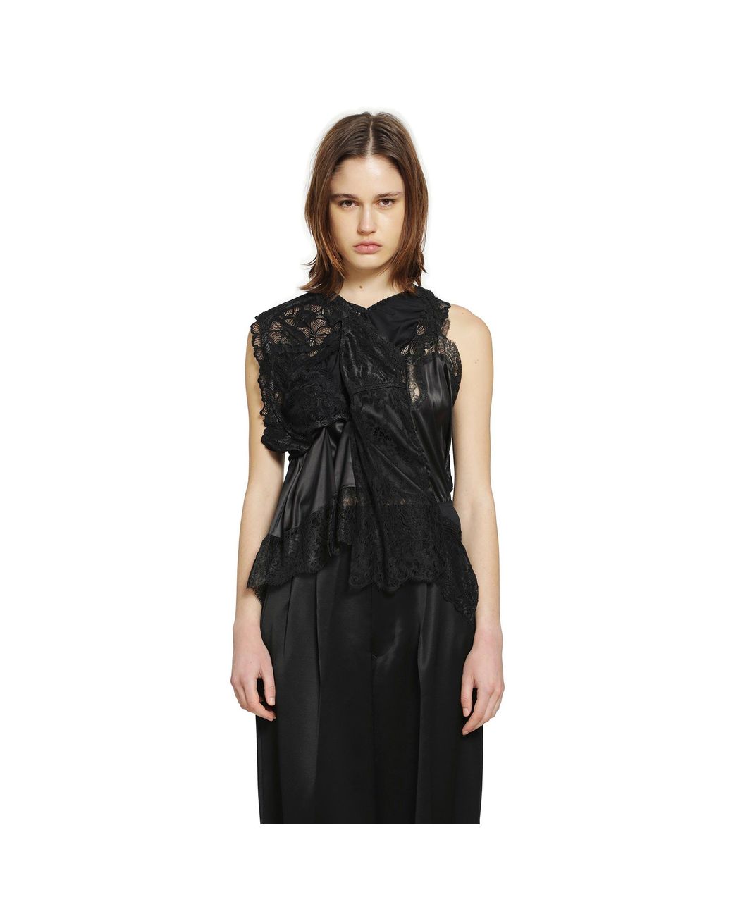 Junya Watanabe Black Asymmetric Satin Lace Top