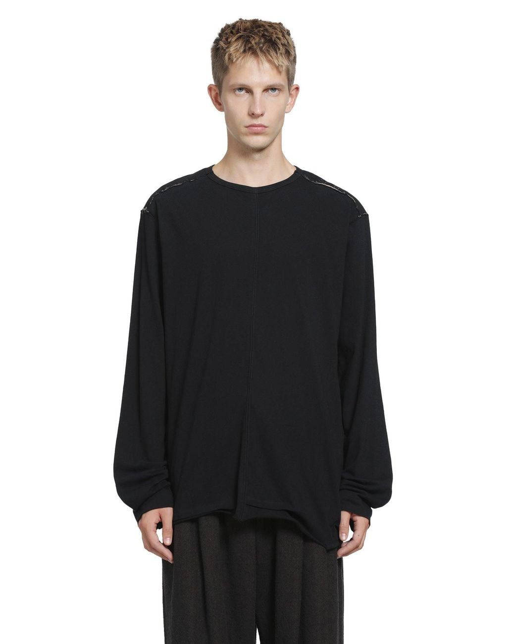 Ziggy Chen Black Front Seam Long Sleeve T-Shirt for men
