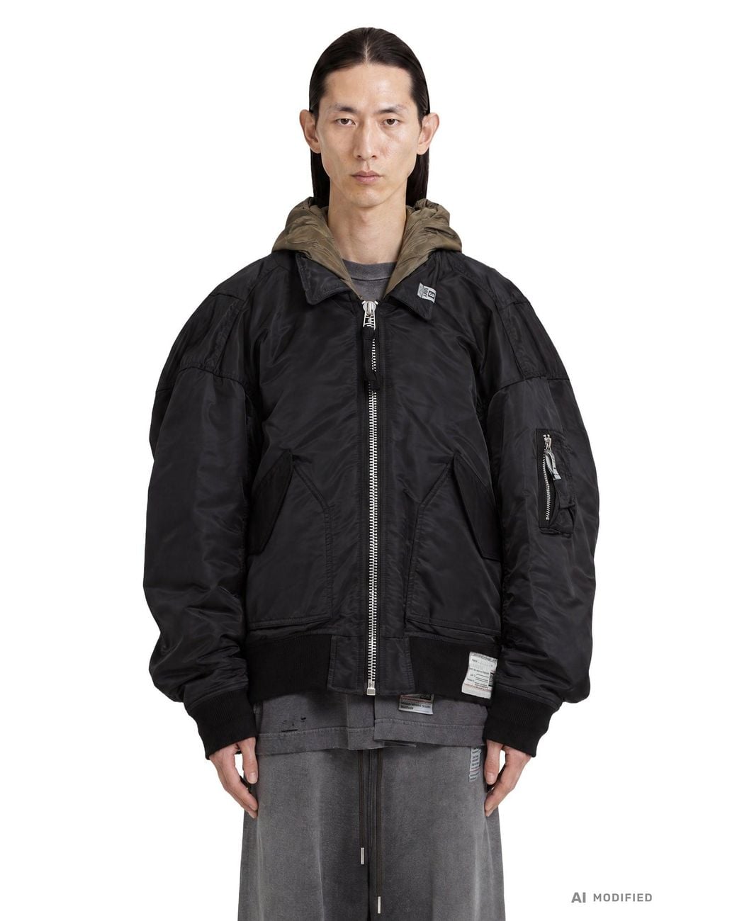 Maison Mihara Yasuhiro Black Hooded Flight Jacket for men