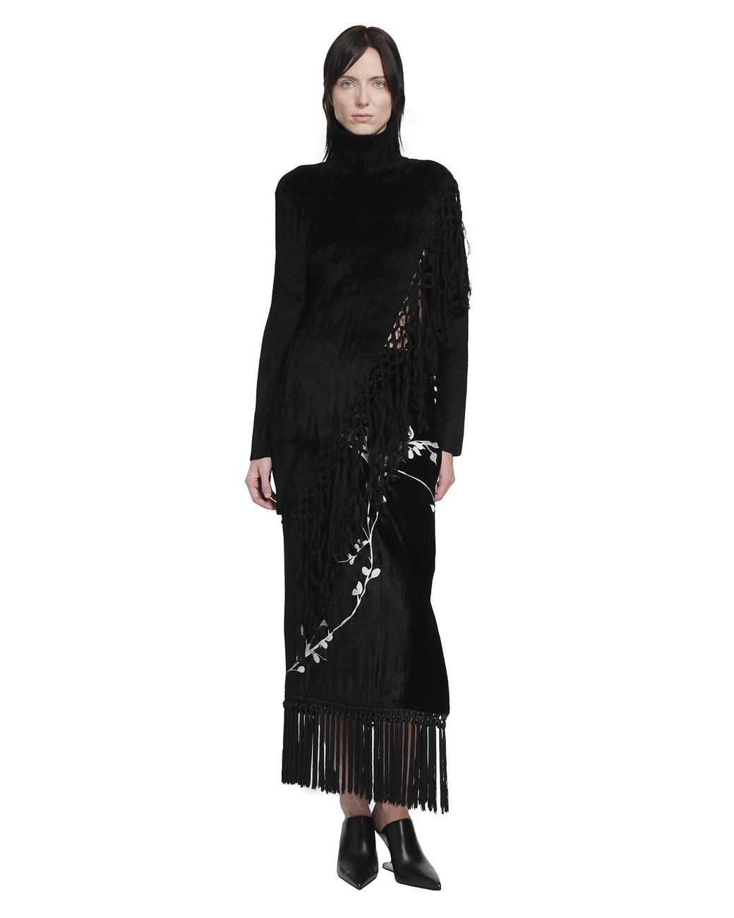 YA YI Black Mantra Fringe Turtleneck Sweater
