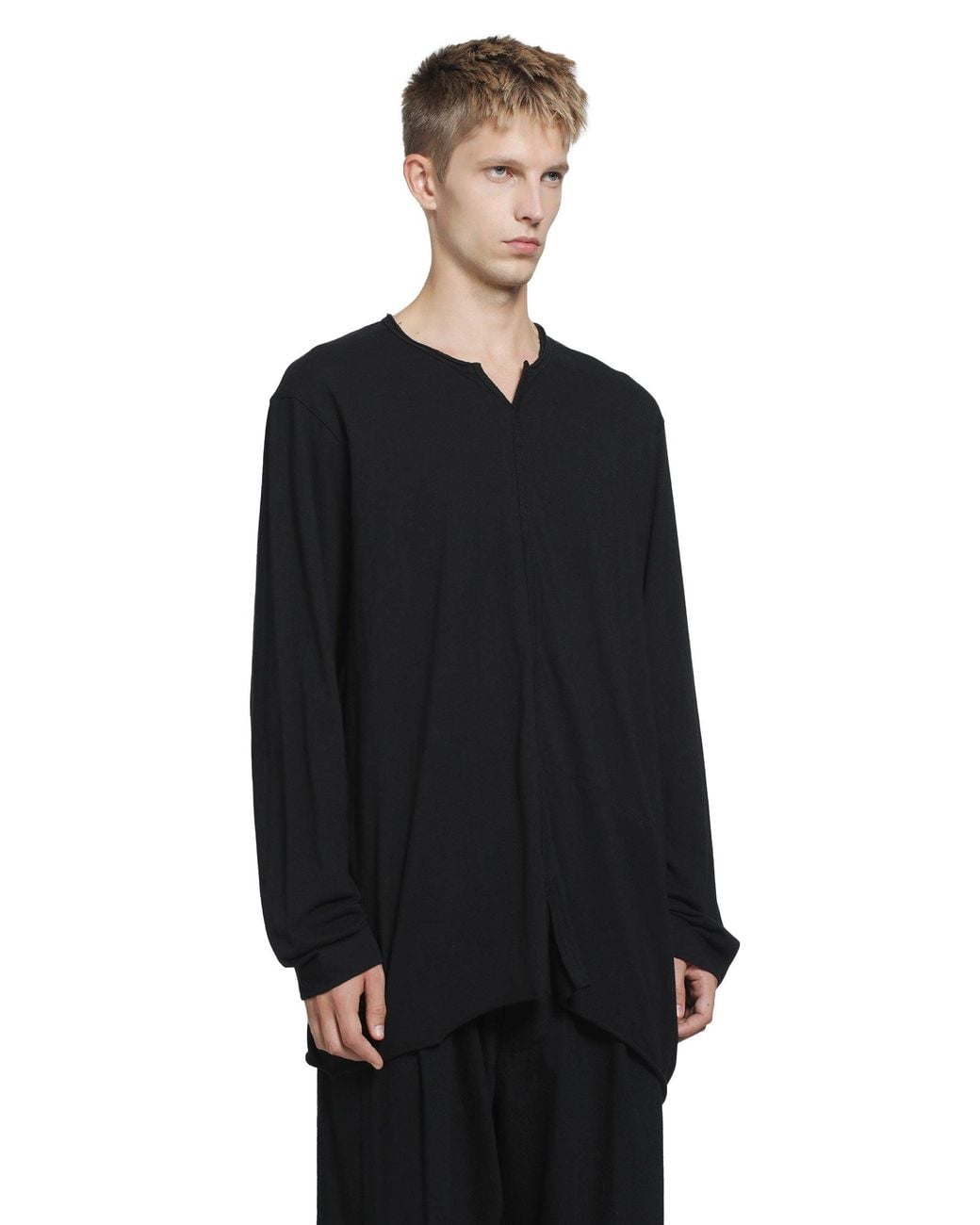 Ziggy Chen Black V-Neck Long Sleeve T-Shirt for men