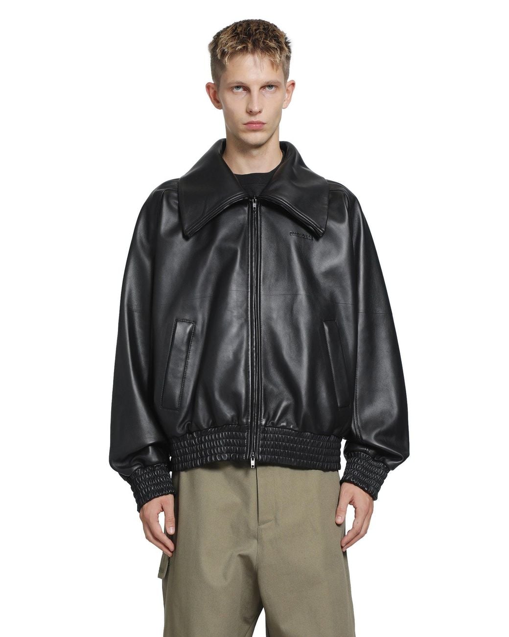 Balenciaga Black Leather Zip-Up Jacket for men
