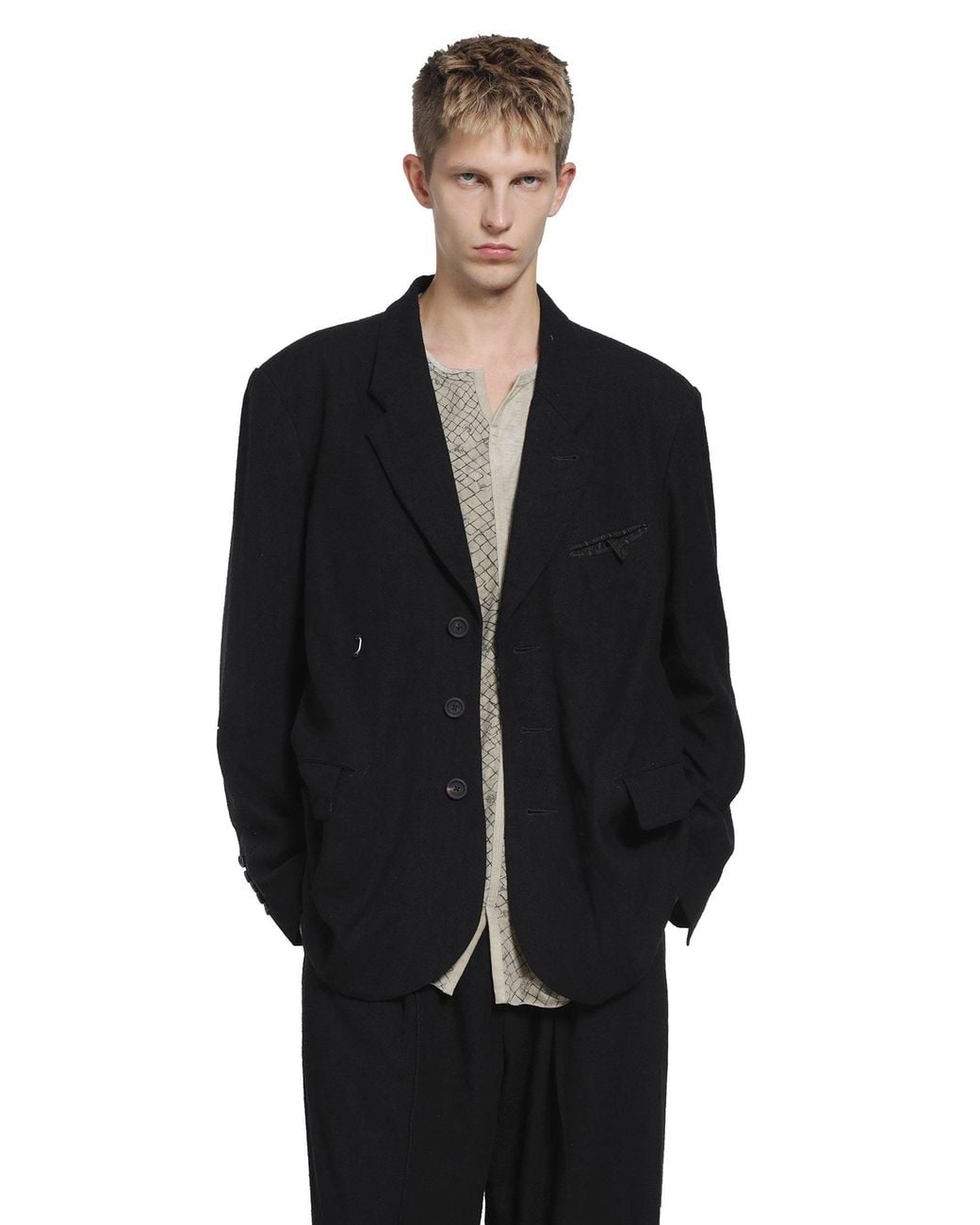 Ziggy Chen Black Wrap Closure 3 Button Blazer for men