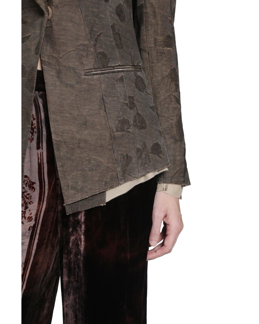 YA YI Brown Floral Viscose Linen Blazer