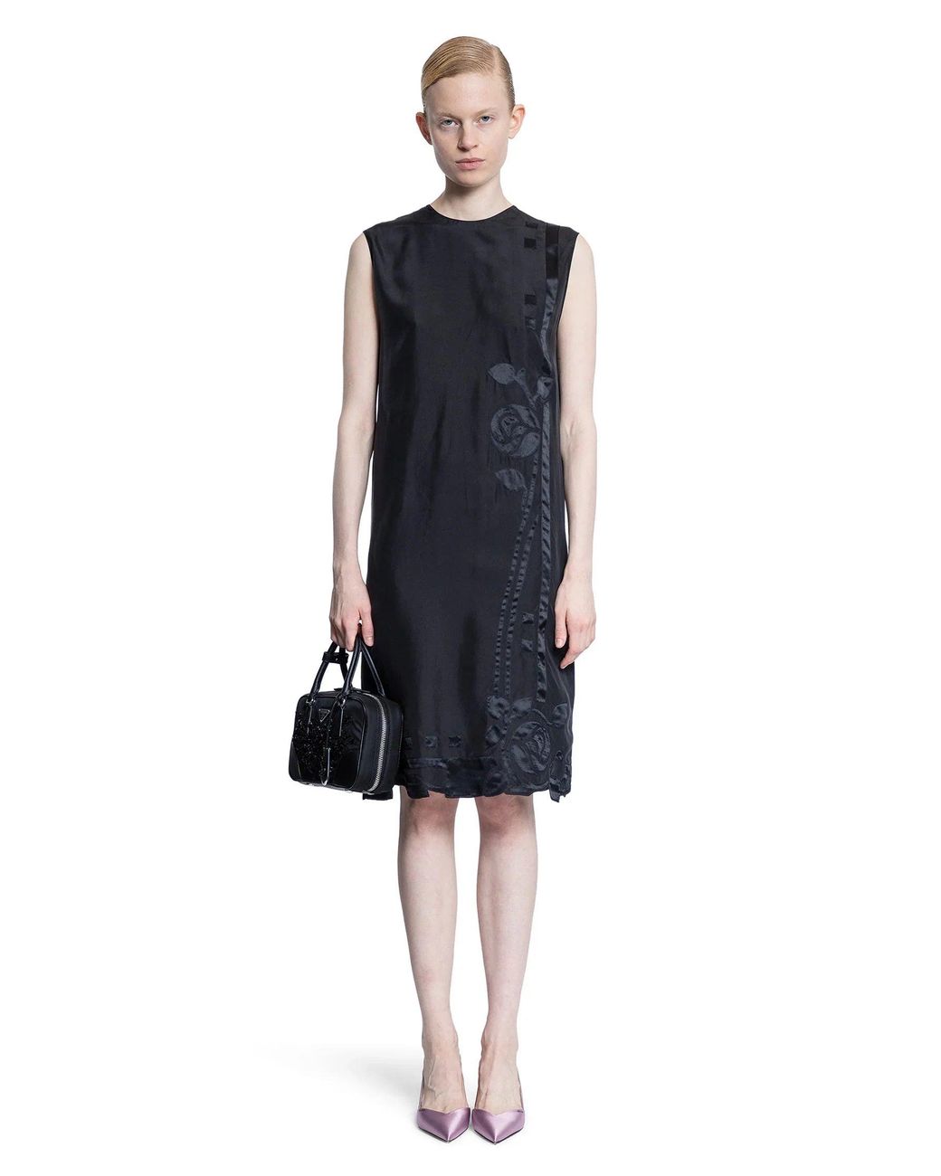 Prada Blue Habotai Embroidery Dress