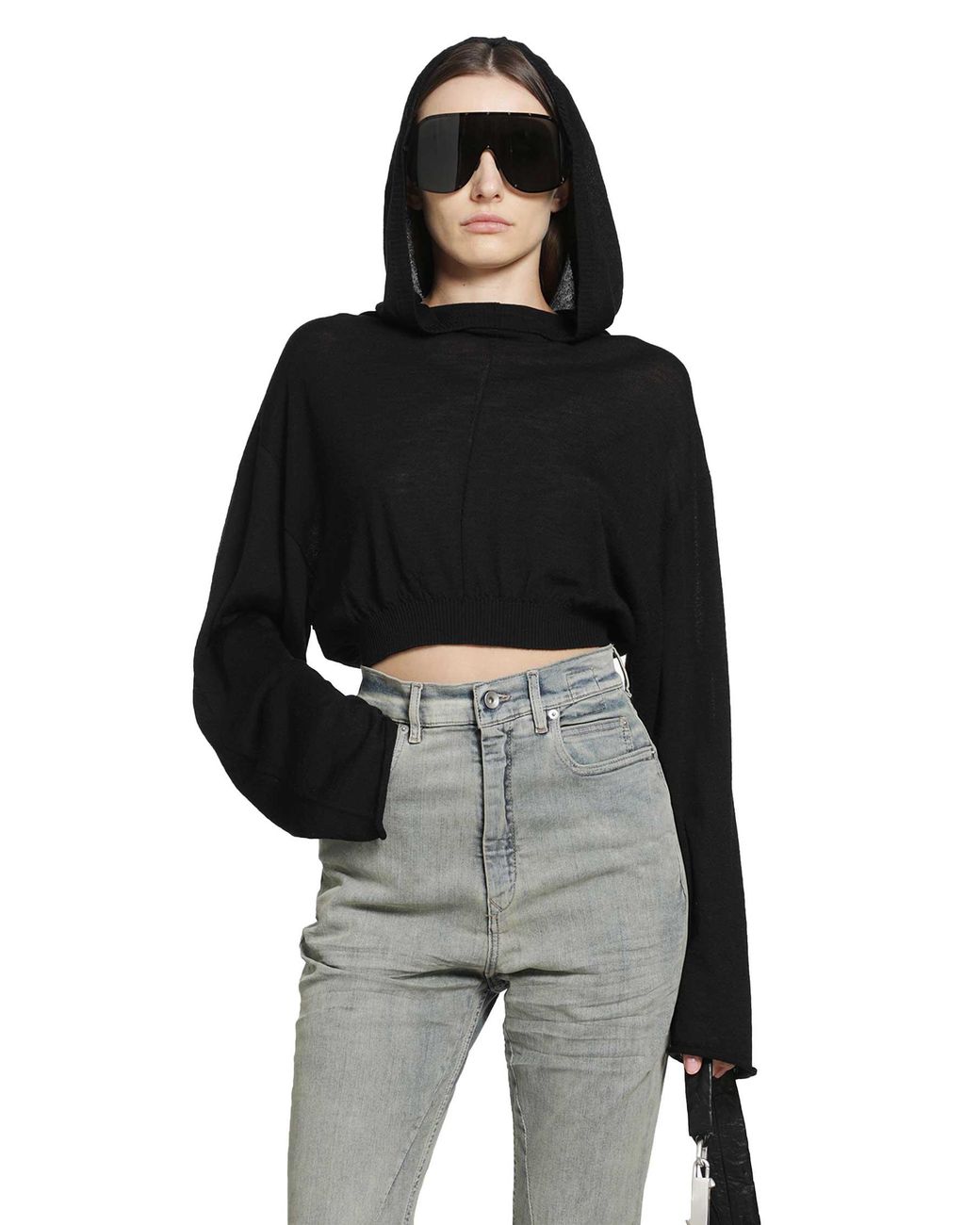 Rick Owens Black Tower Cropped Hooded Tunic