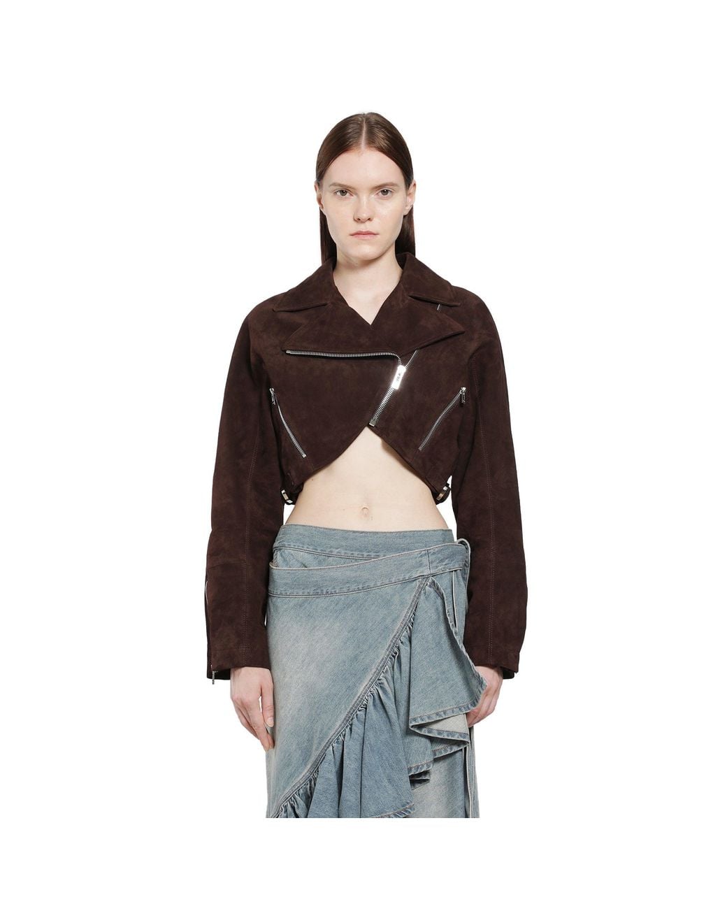 Alaïa Brown Suede Cropped Biker Jacket