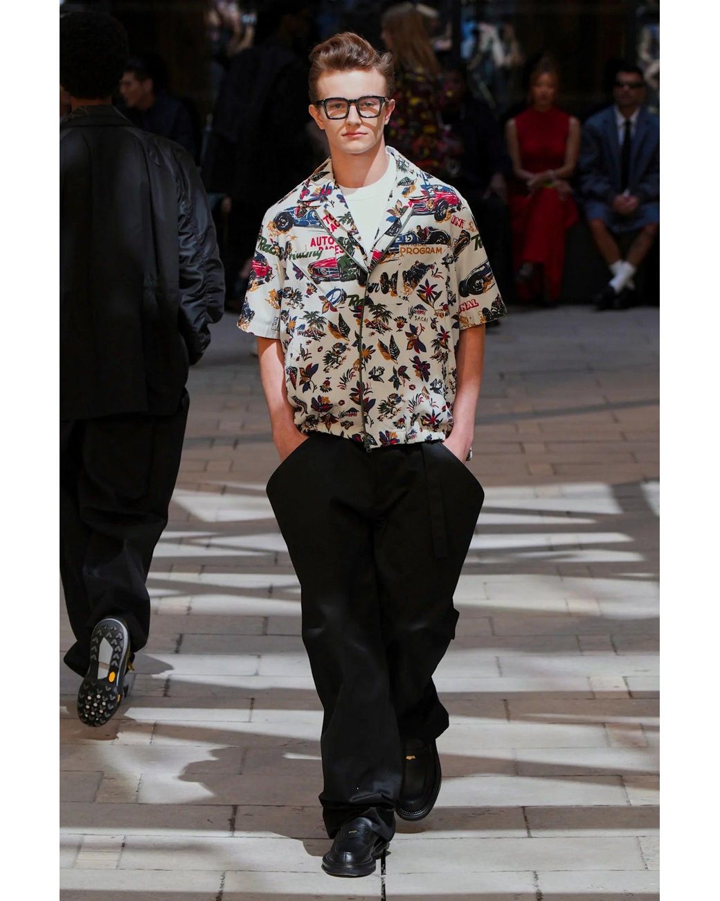 Sacai Black Car Race/Tropical Print T-Shirt for men