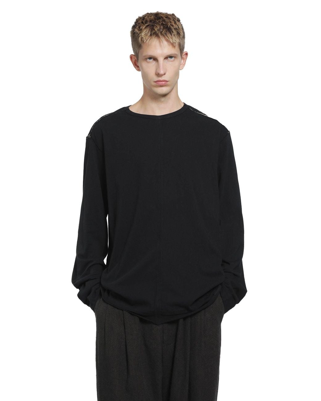 Ziggy Chen Black Front Seam Long Sleeve T-Shirt for men