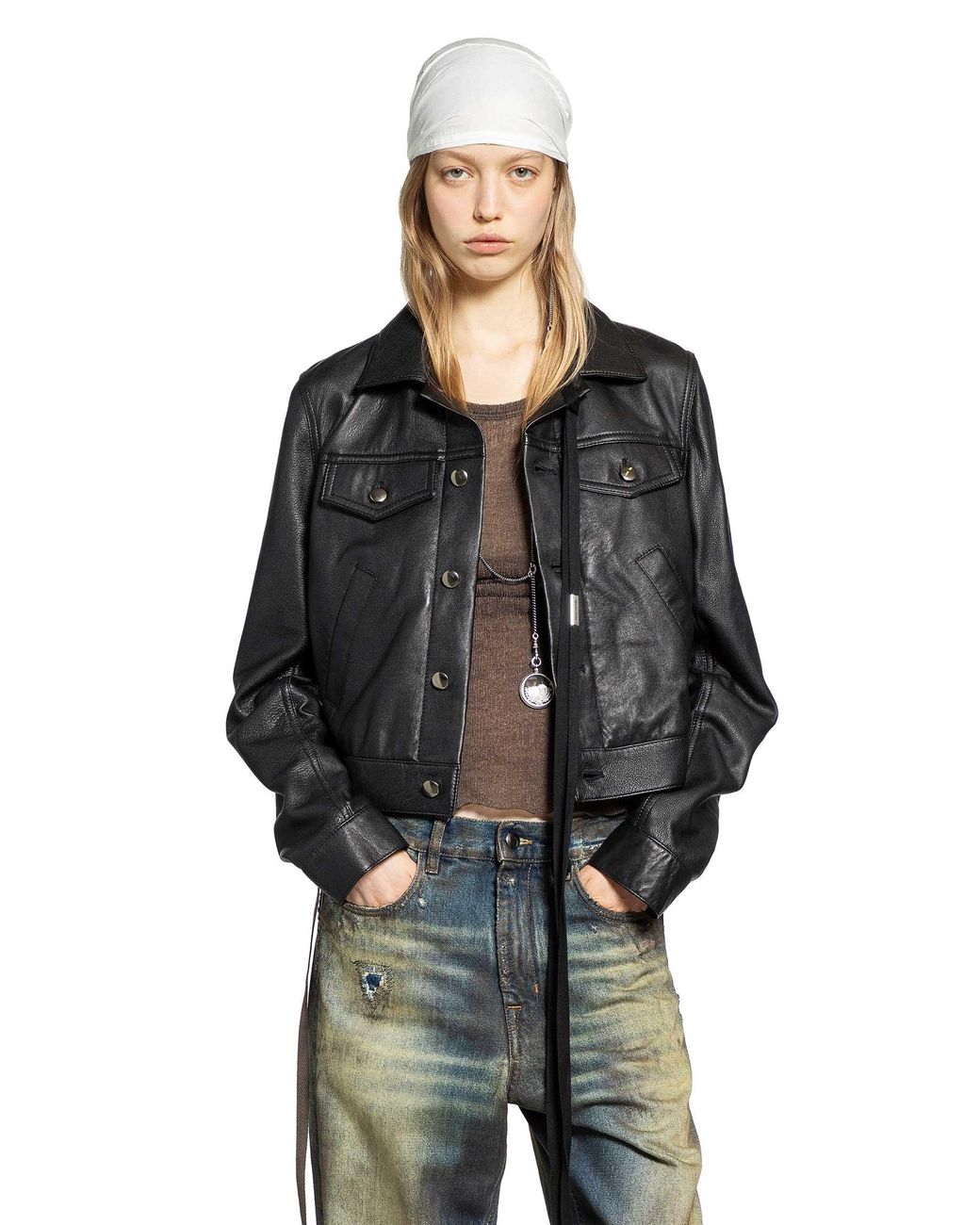 Ann Demeulemeester Black Ilmi Satin Structured Leather Jacket