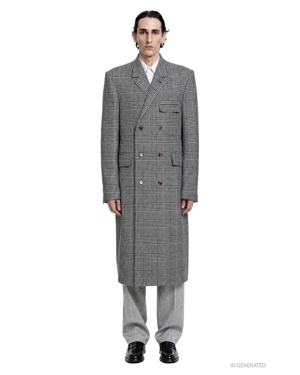 Thom Browne Gray Prince Of Wales Wool Chesterfield Overcoat for men