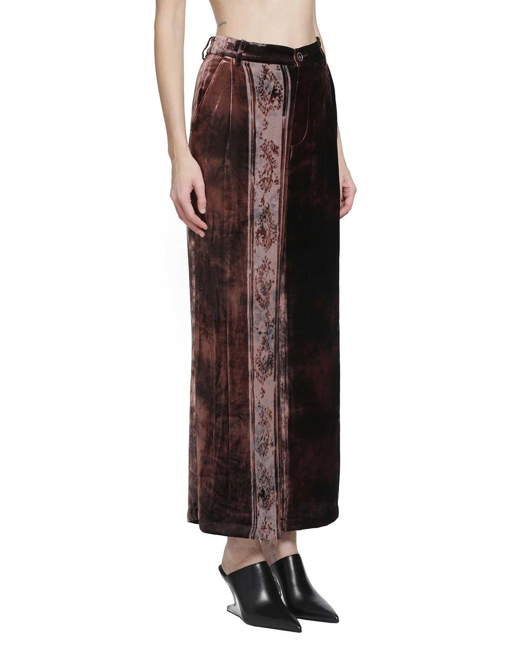 YA YI Brown Metta Silk Dévoré Pants