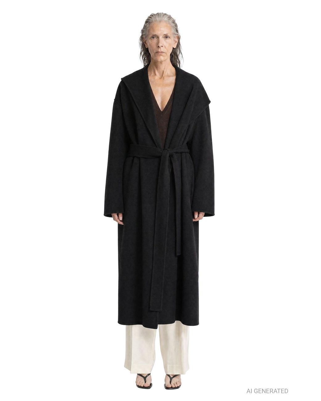 Totême Black Hoodie Belted Coat