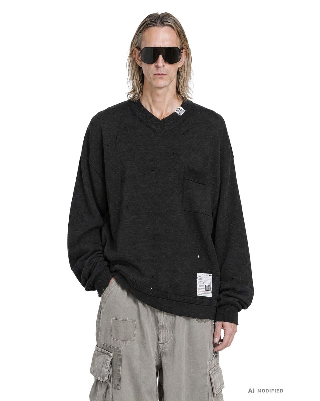 Maison Mihara Yasuhiro Black Distressed Knit Sweater for men
