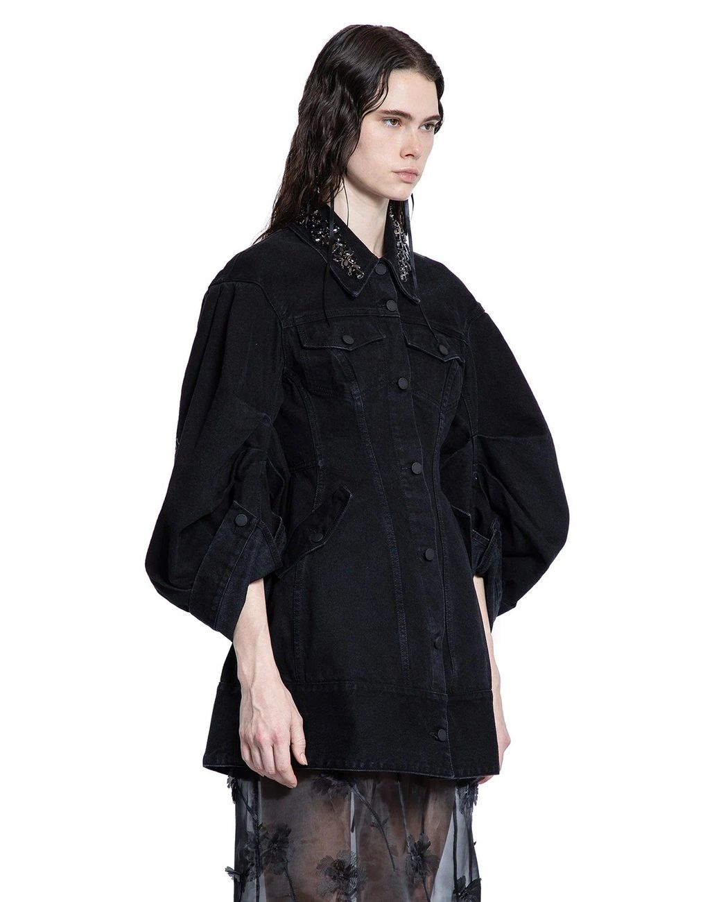 Simone Rocha Black Embellished Sculpted Short Denim Jacket