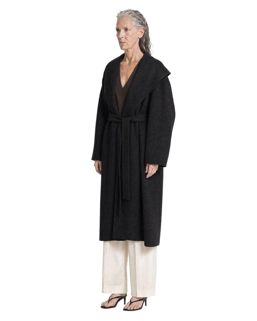 Totême Black Hoodie Belted Coat