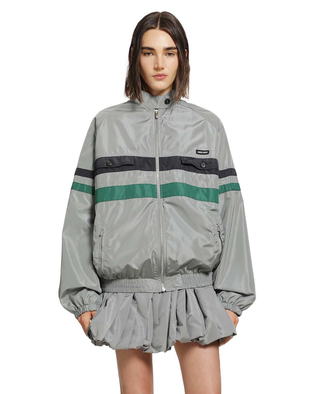 Miu Miu Gray Technical Silk Jacket Track Jacket