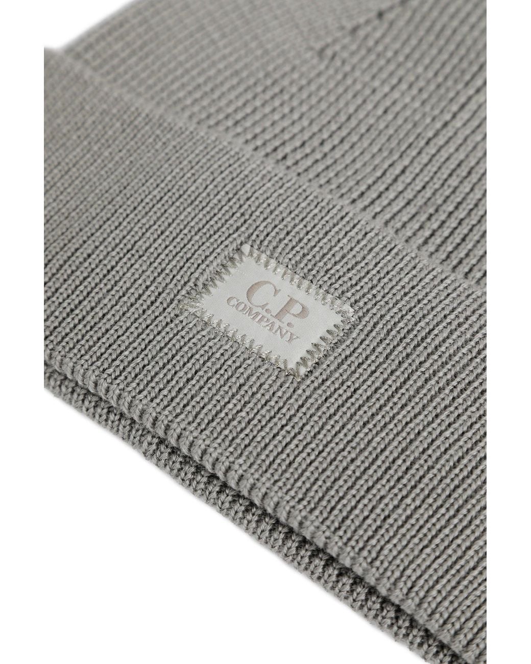 C P Company Gray Extrafine Merino Wool Beanie for men