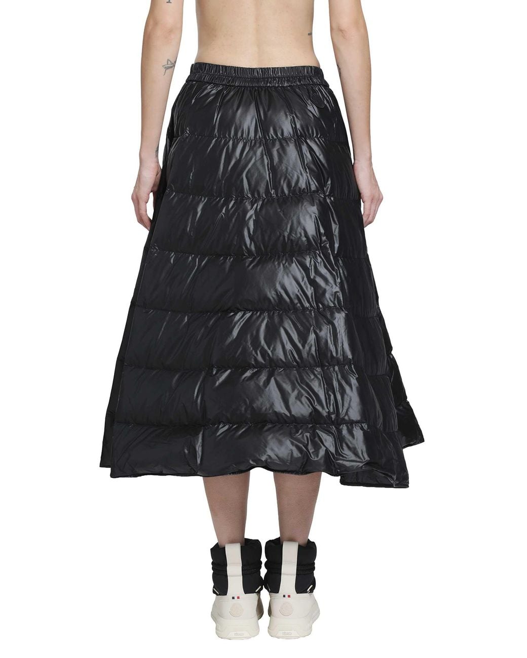 Moncler Black Long Nylon Laqué Down Skirt