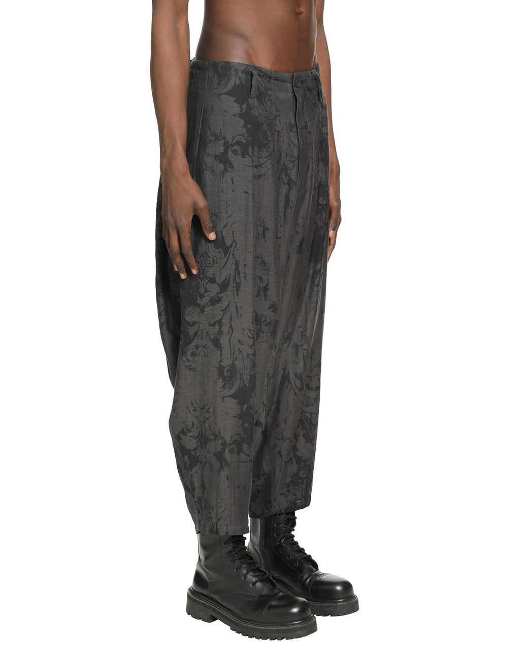 Yohji Yamamoto Black Jacquard Draped Trousers for men