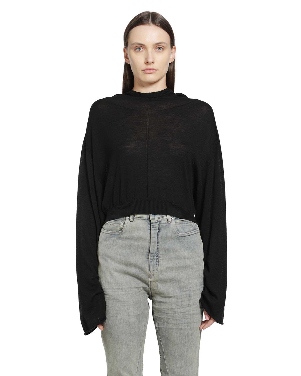Rick Owens Black Tower Cropped Hooded Tunic