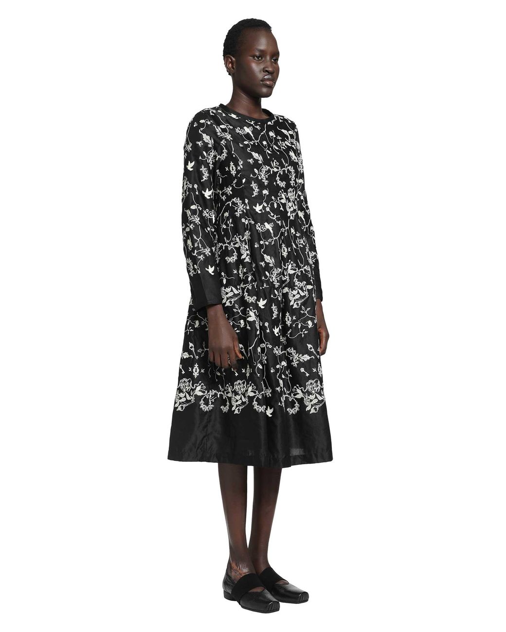 Renli Su Black Floral Midi Dress