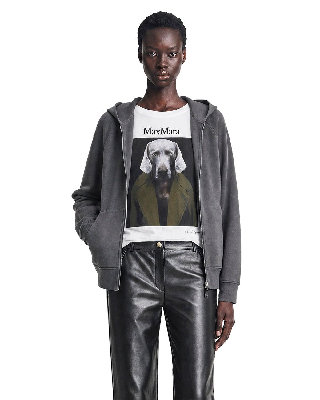 Max Mara Black Technical Cotton Zip-Up Hoodie