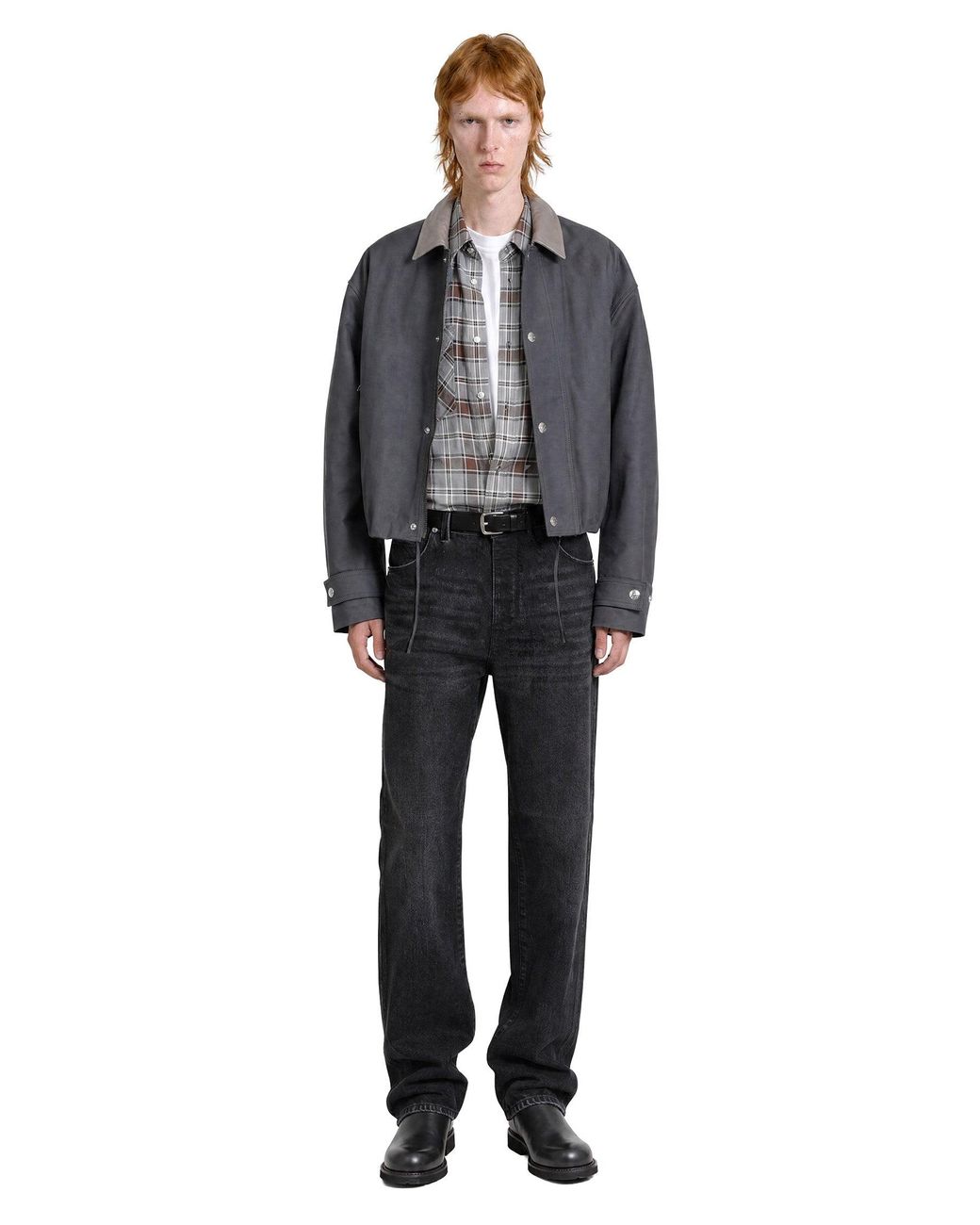 Acne Gray Leather Collar Bomber Jacket for men