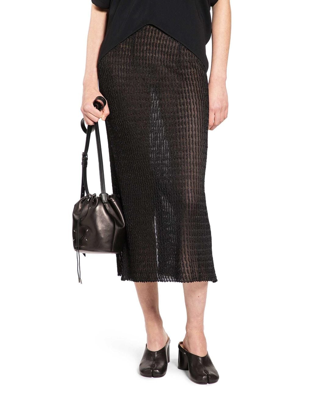 Maison Margiela Black Ribbed-Knit Midi Skirt