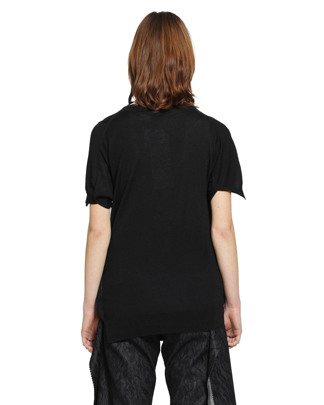 Junya Watanabe Black Short Sleeve Wool Sweater With Splits
