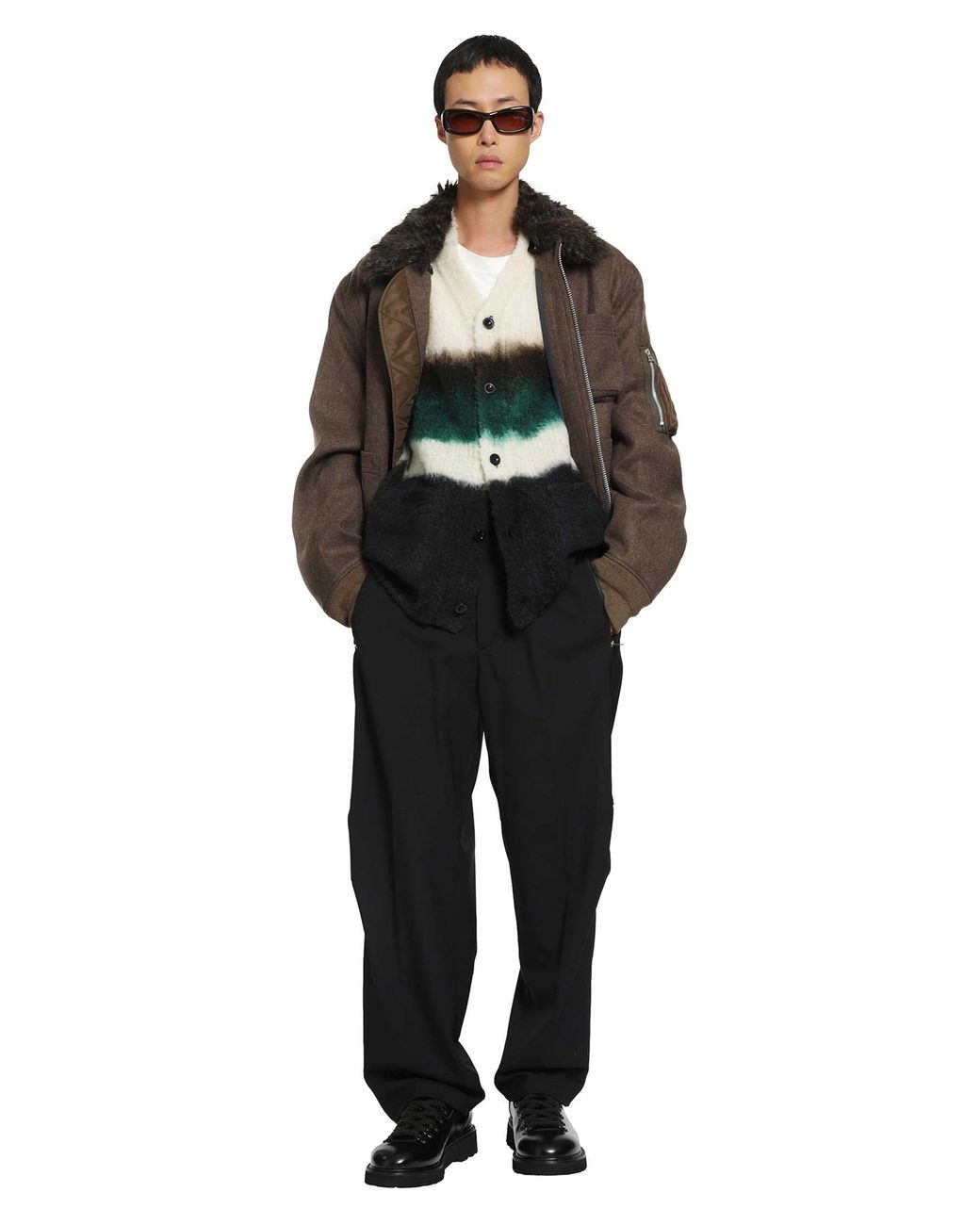 Sacai Brown Wool Melton Blouson Jacket for men