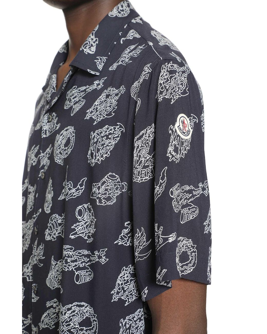 Moncler Blue Printed Short Sleeve Shirt for men