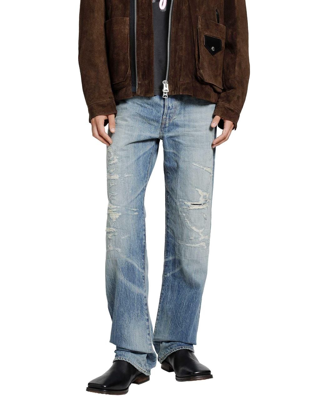 Mastercraft Union Blue Showa Relaxed Natsu Ao Repaired Jeans for men