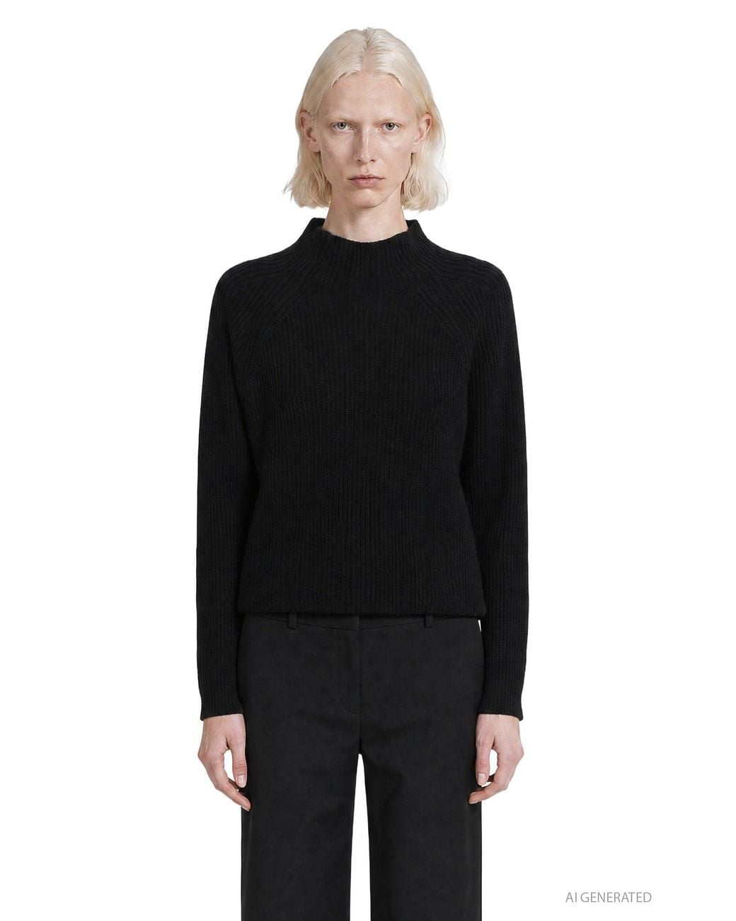 Max Mara Black Wool Cashmere Mock Neck Sweater