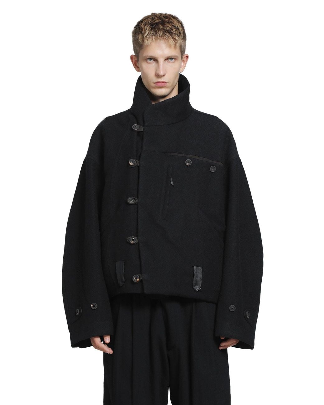 Ziggy Chen Black Asymmetric 'Hidden Arc' Jacket for men