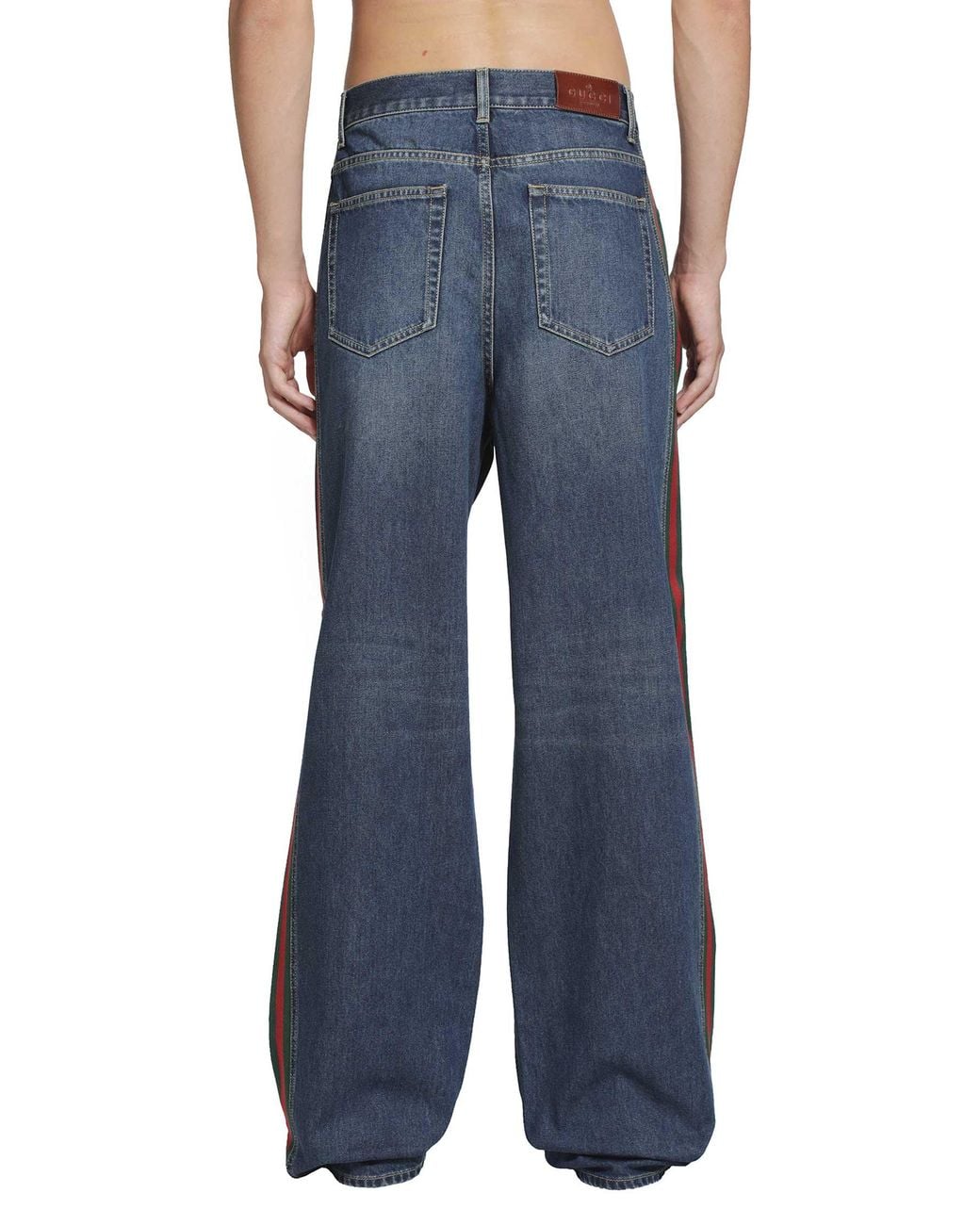 Gucci Blue Denim Pants With Web Insert for men