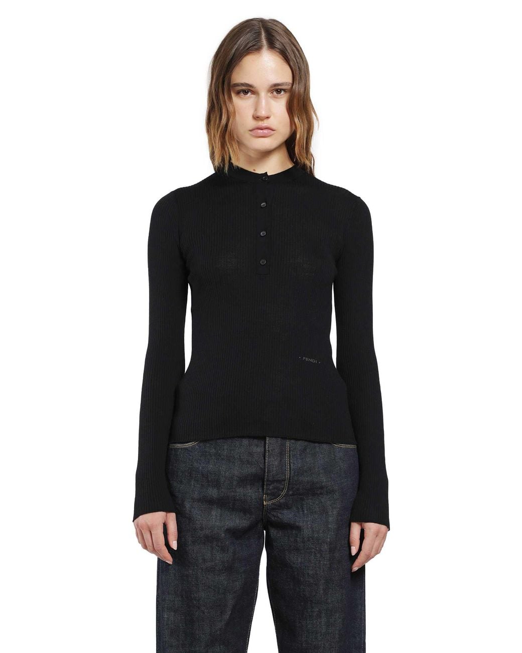 Fendi Black Ribbed Wool Jumper