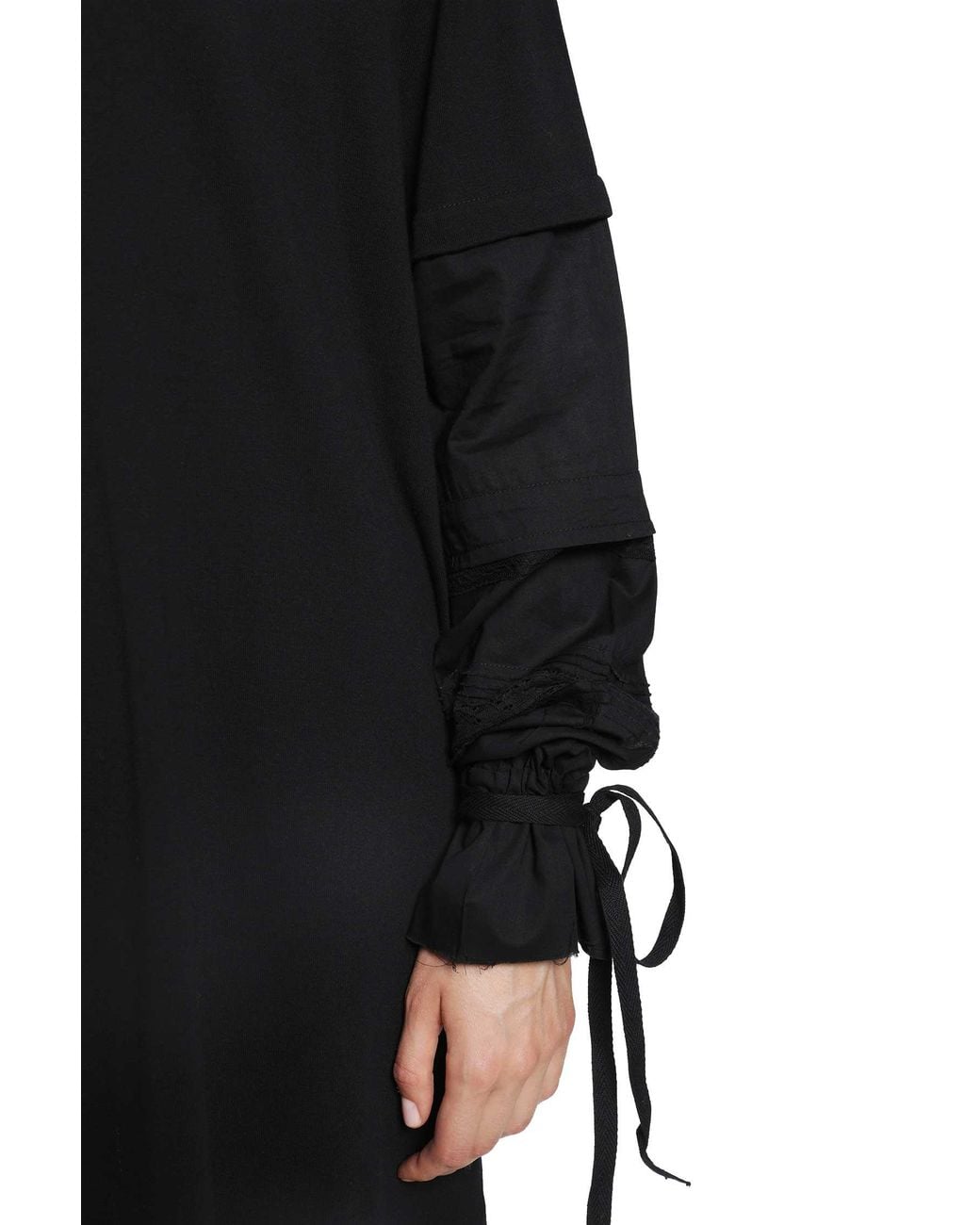 Ann Demeulemeester Black Lucina T-Shirt Dress With Light Cotton Sleeves