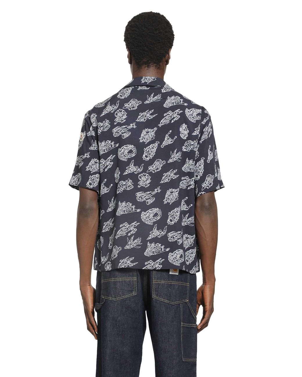 Moncler Blue Printed Short Sleeve Shirt for men