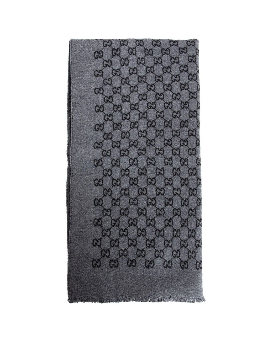Gucci Gray Double Jacquard Gg Wool Scarf for men