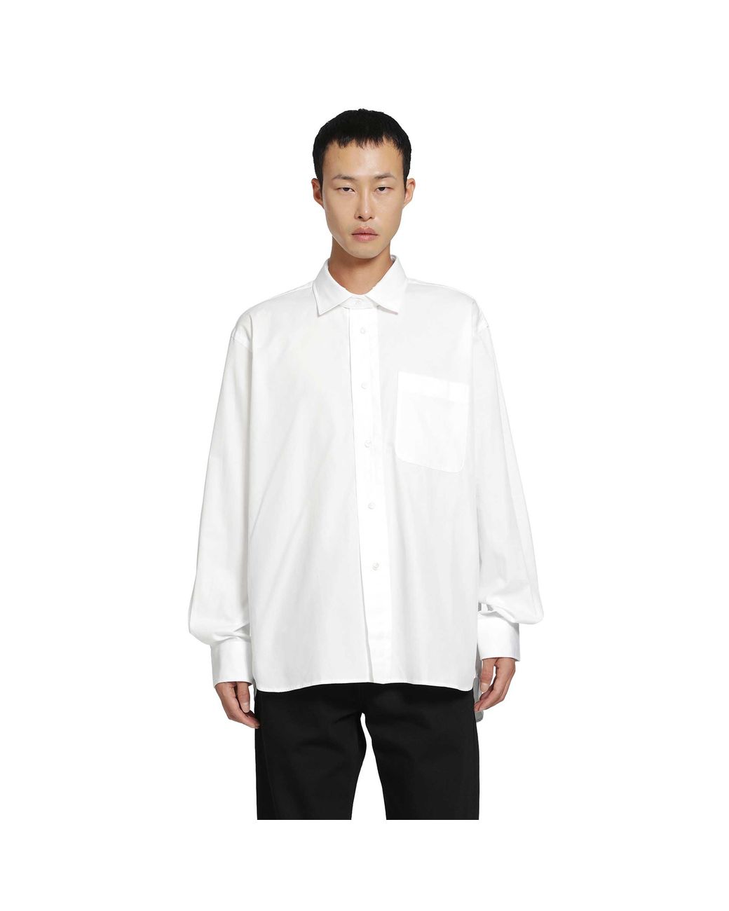 SALON C. LUNDMAN White Double Collar Pocket Shirt for men