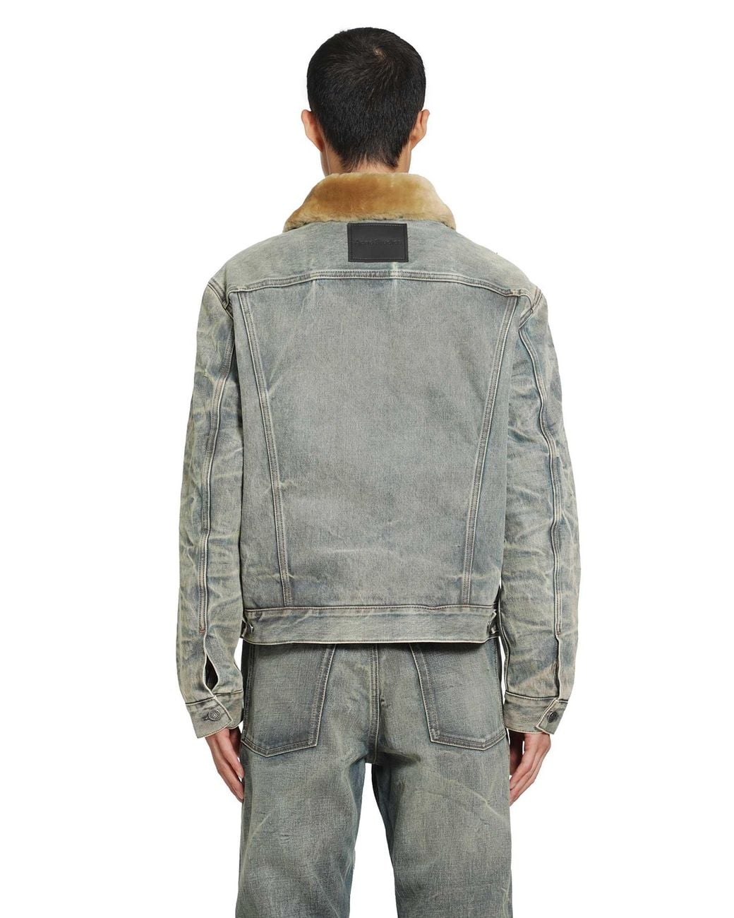 Acne Gray Shearling Collar Denim Jacket for men