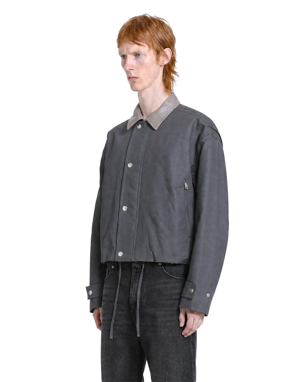 Acne Gray Leather Collar Bomber Jacket for men