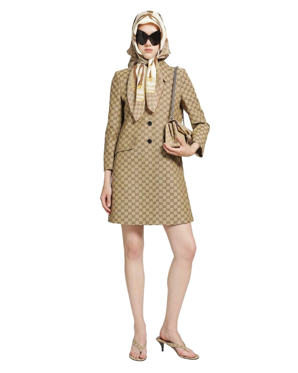 Gucci Natural Gg Cotton Canvas Coat