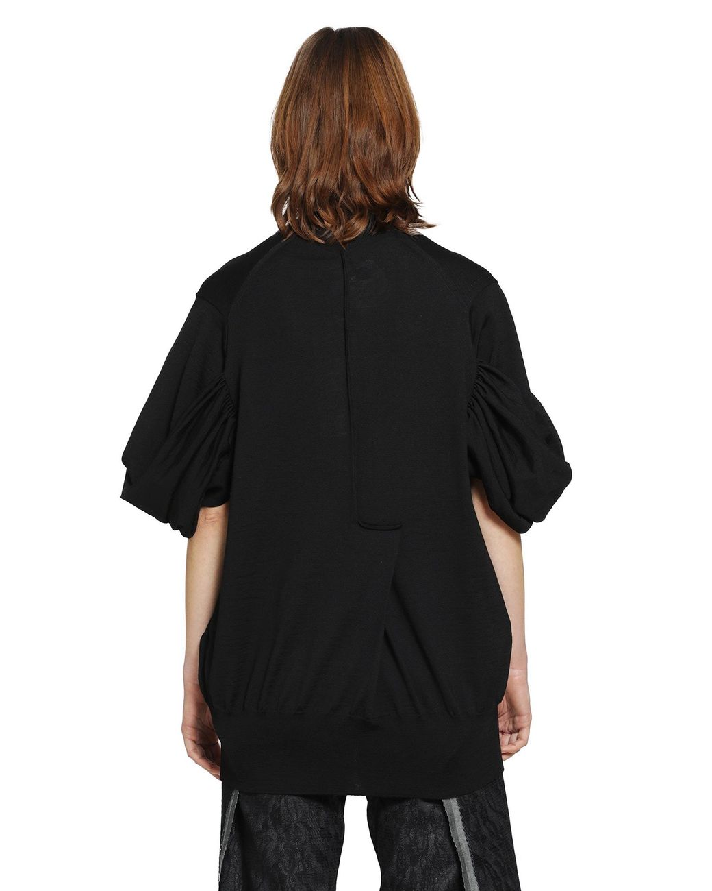 Junya Watanabe Black V-Neck Wool Sweater With Gathered Sleeves