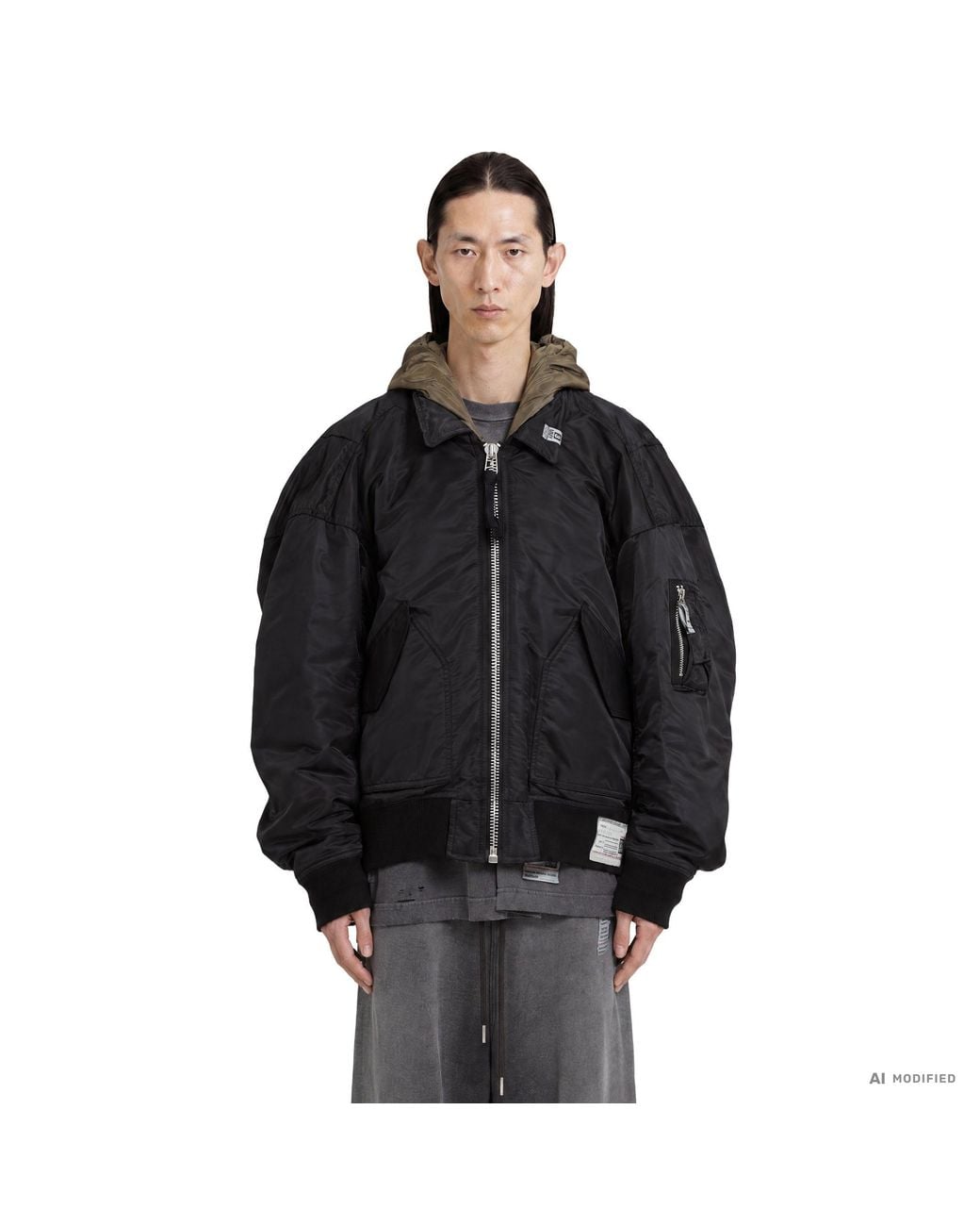 Maison Mihara Yasuhiro Black Hooded Flight Jacket for men