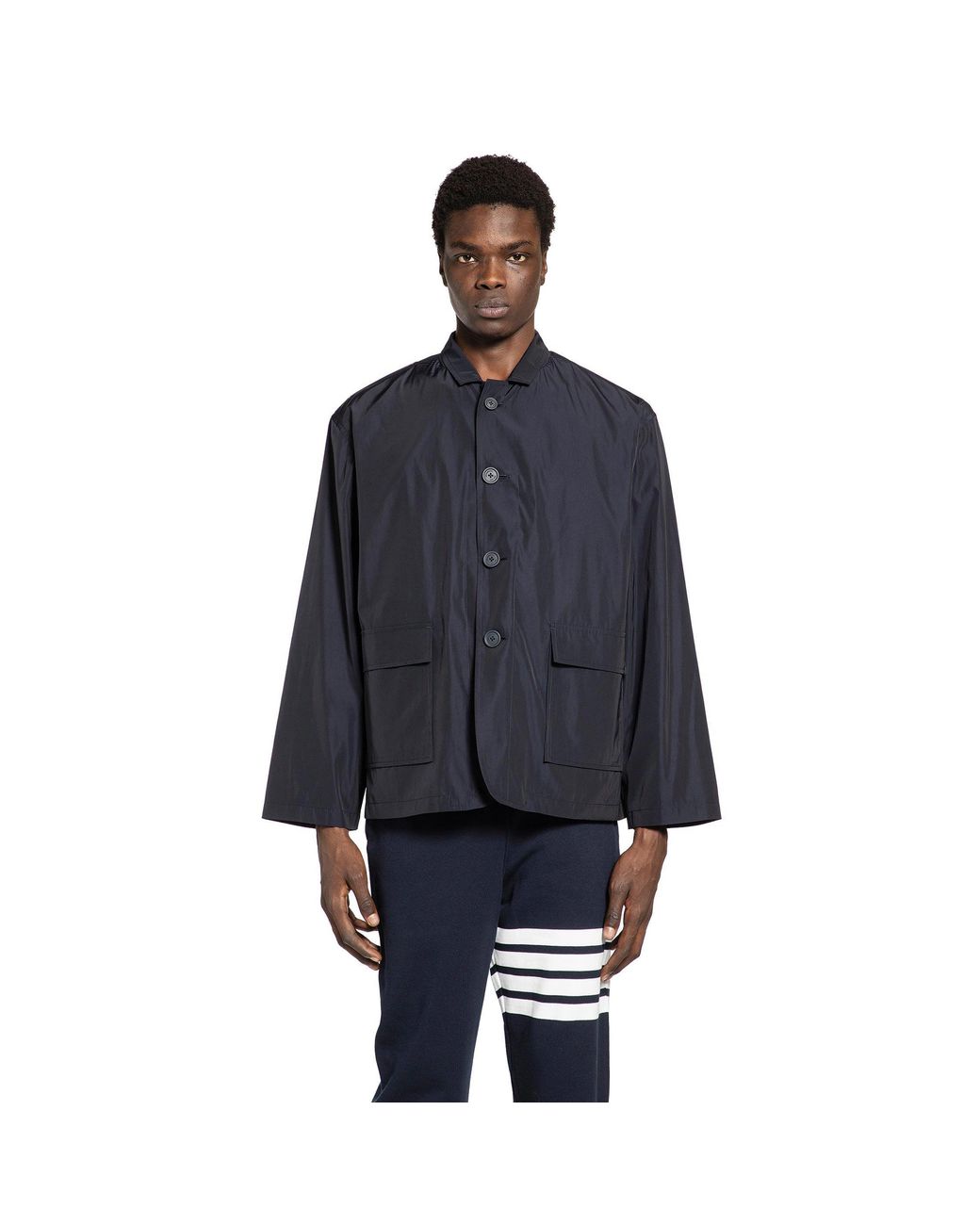 Thom Browne Blue Packable Logo Print Jacket In for men
