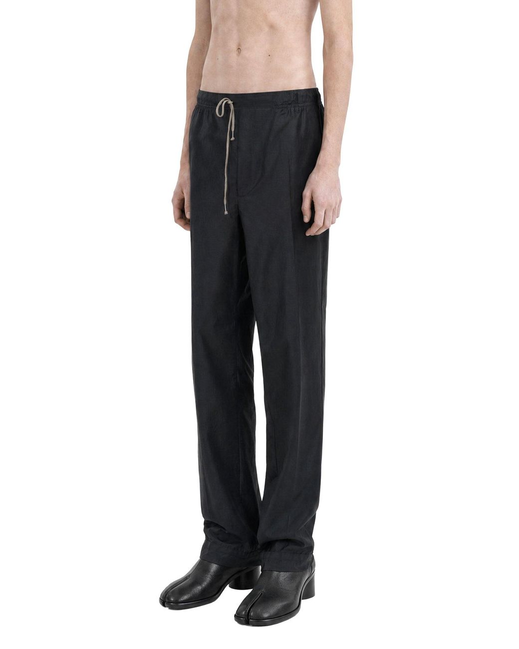 Maison Margiela Black Cotton Nylon Silk Drawstring Trousers for men