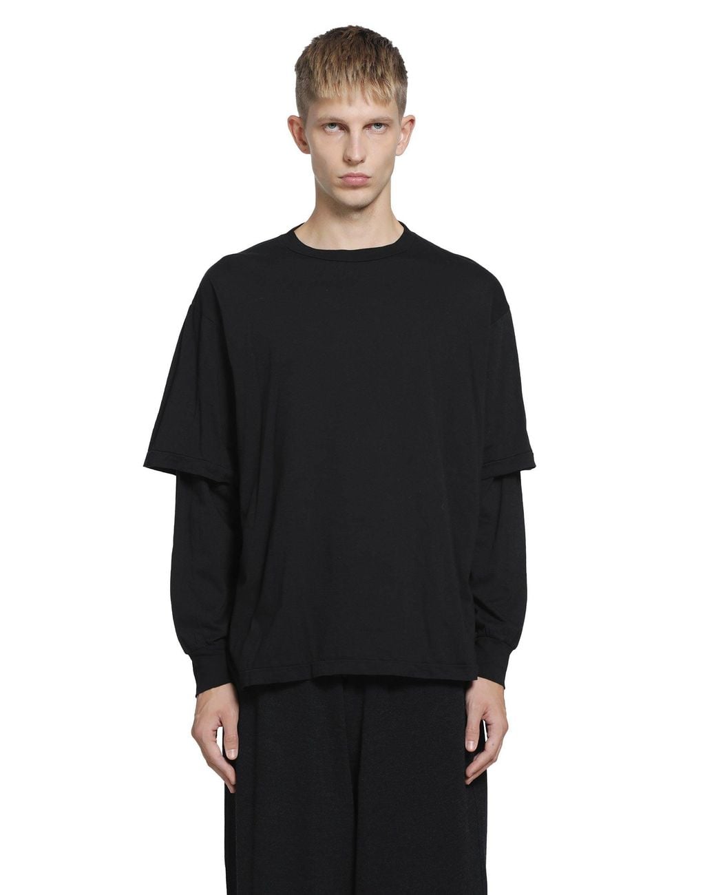 Comoli Black Thin Cotton Layered T-Shirt for men