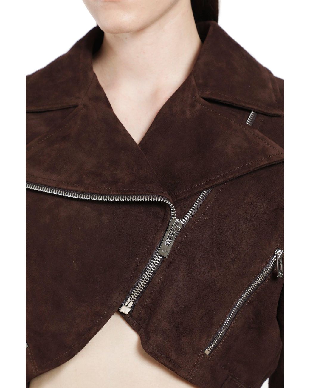 Alaïa Brown Suede Cropped Biker Jacket